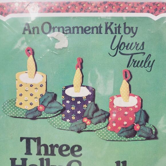An Ornament Kit By Yours Truly Three Holly Candles Sewing Kit Vintage Craft - Picture 2 of 5
